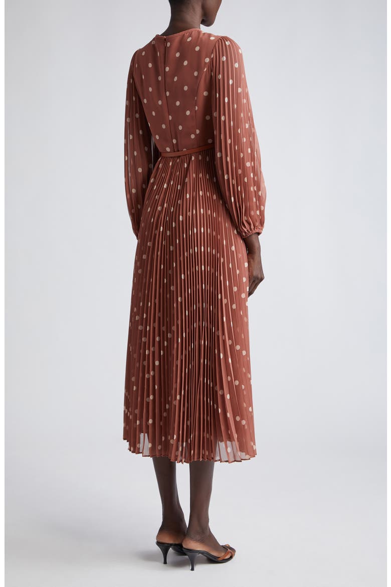 Sunray Long Sleeve Pleated Midi Dress, Alternate, color, ARAGON/ CREAM DOT