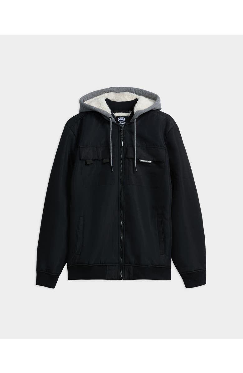 ECKO Triple Threat faux shearling Bomber Jacket, Main, color, Black