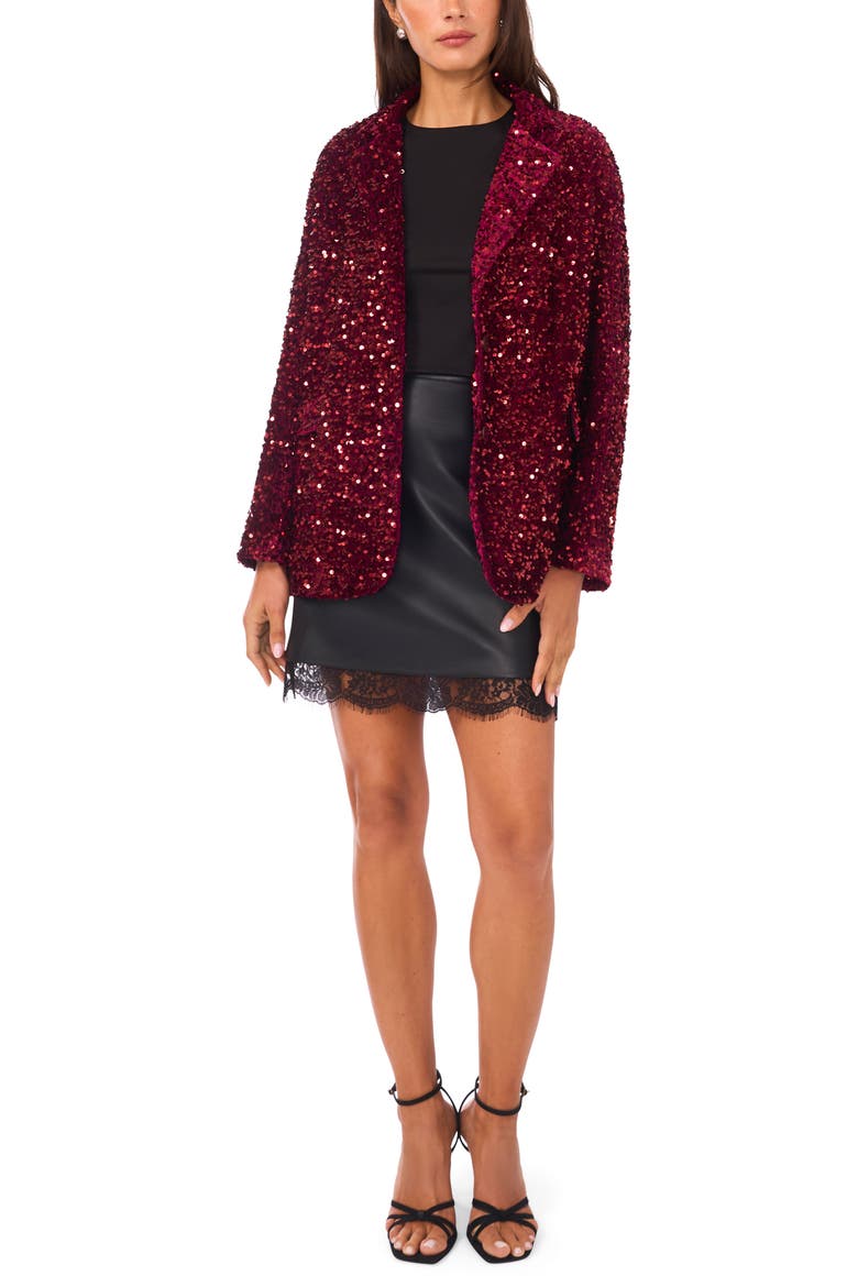 Sequin Relaxed Blazer, Alternate, color, CRIMSON