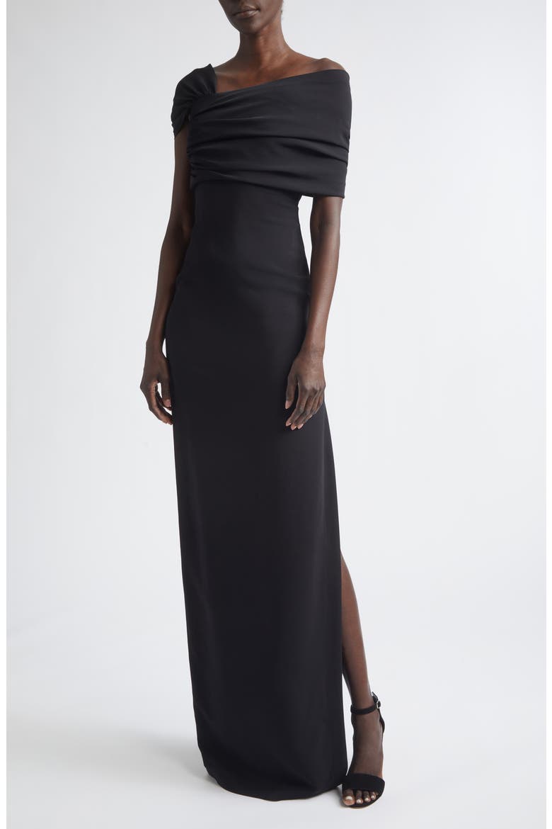 Draped Sleeve Stretch Cady Gown, Alternate, color, BLACK