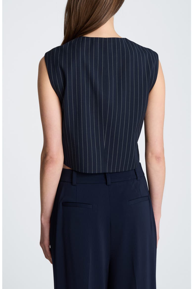 Pinstriped Boxy Vest, Alternate, color, DARK NAVY/ OYSTER