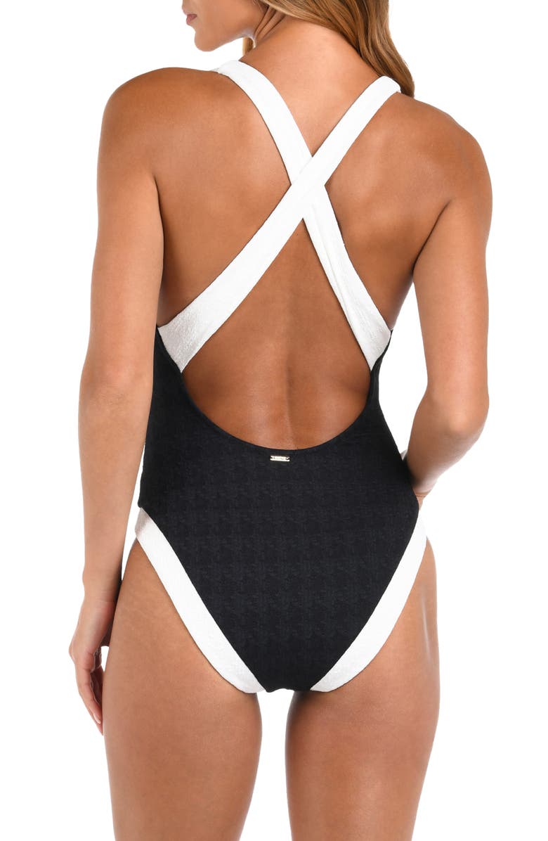 L'AGENCE Lisa Colorblock Plunge One-Piece Swimsuit, Alternate, color, Black