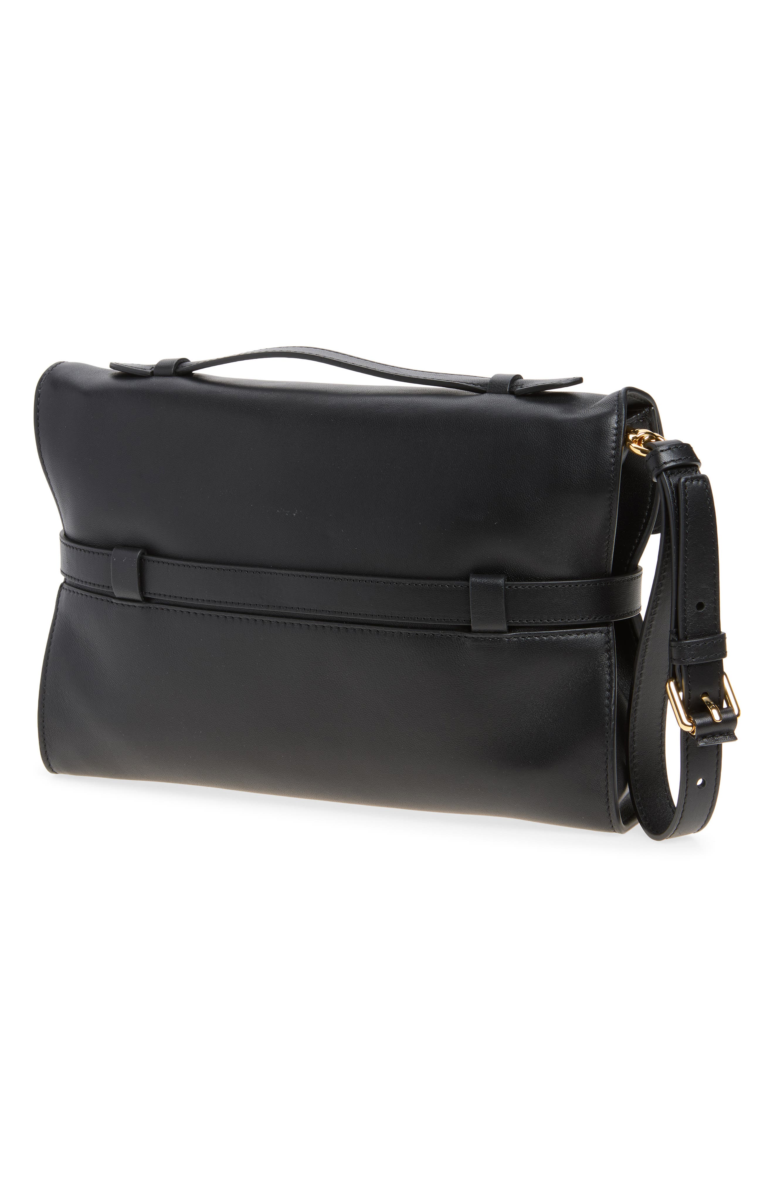 Tie Me Soft Leather Clutch, Alternate, color, BLACK