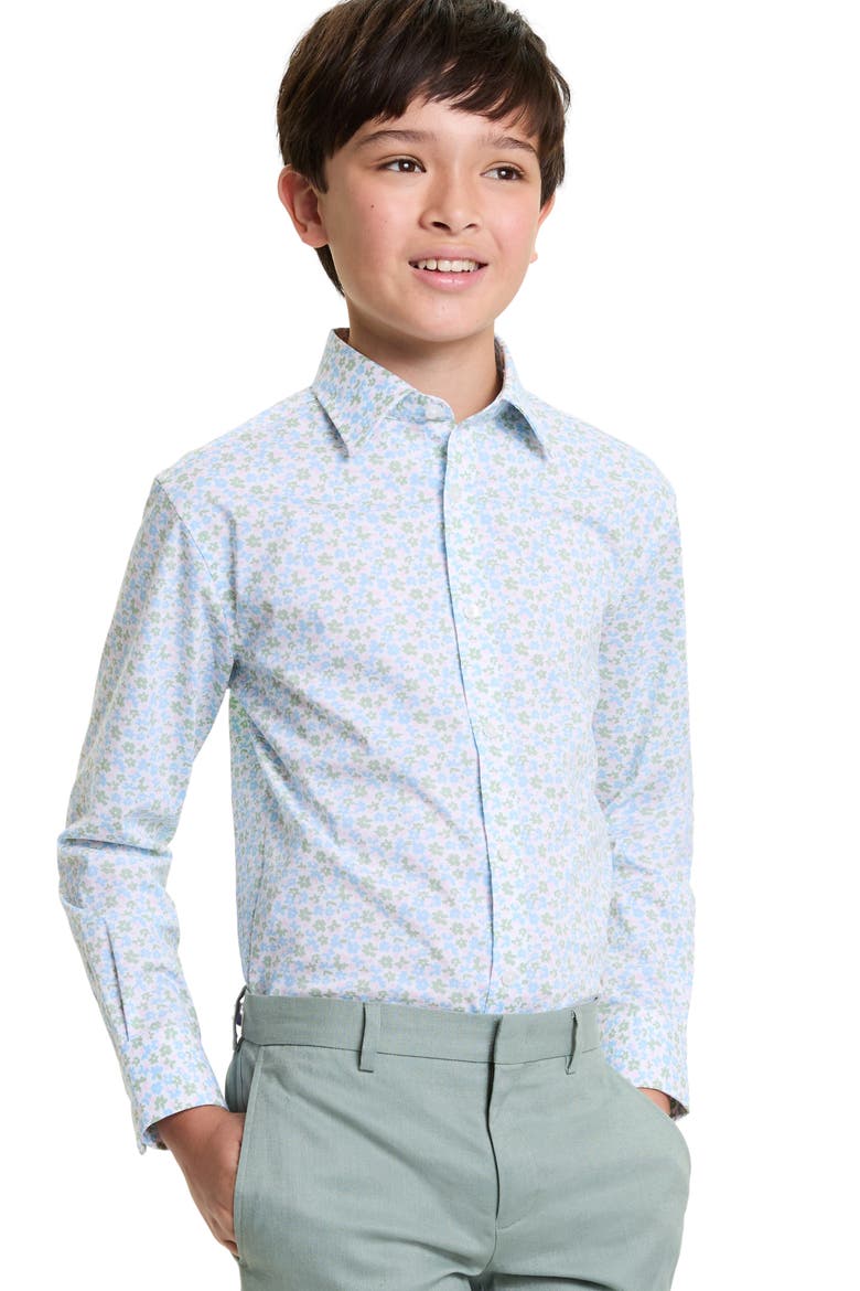 Kids' Floral Button-Up Shirt, Main, color, GREEN/ BLUE