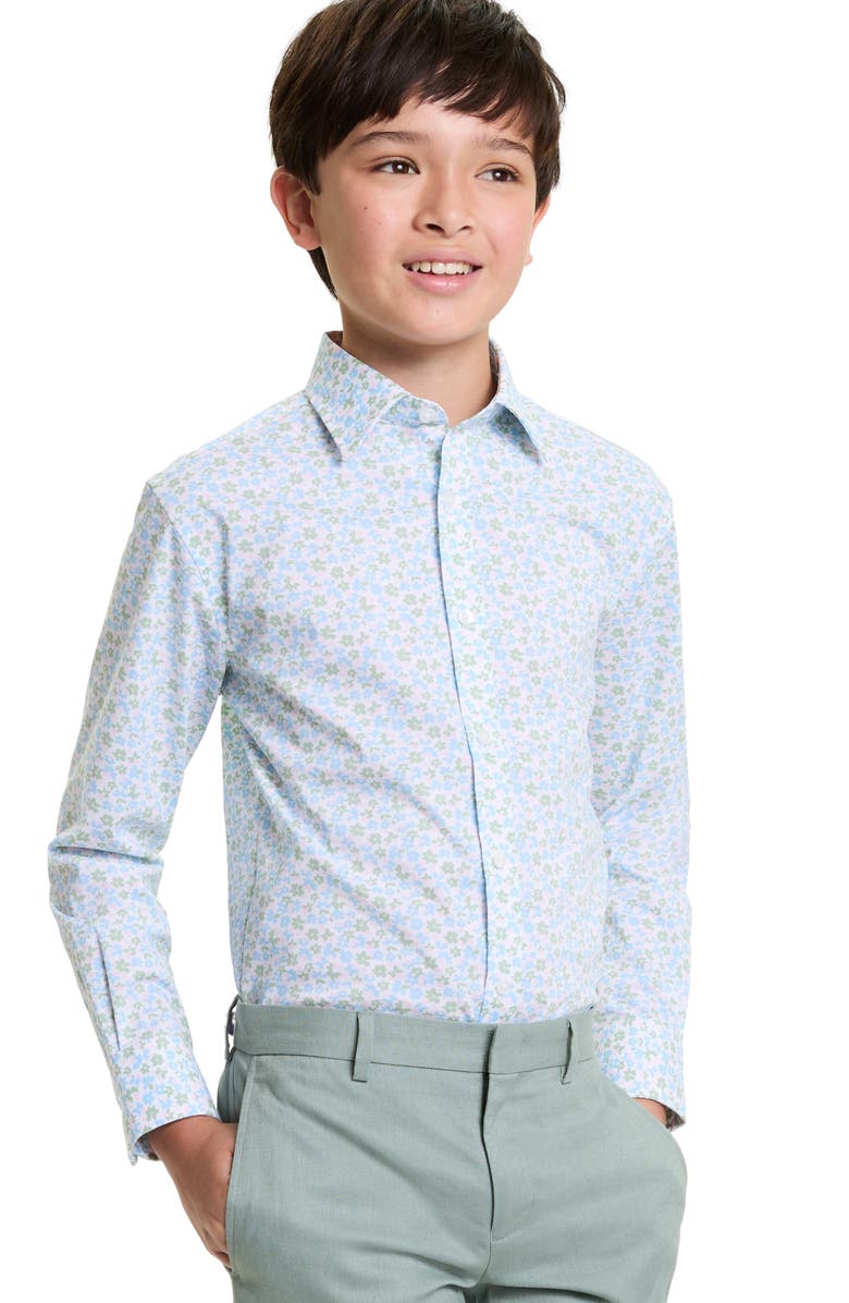 Tallia Kids' Floral Button-Up Shirt, Main, color, Green/ Blue