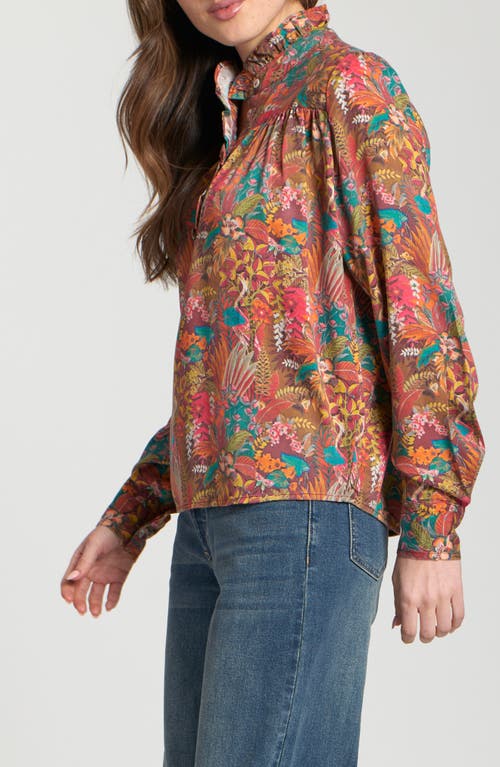 Apny Ruffle Half Placket Blouse In Wine In Burgundy