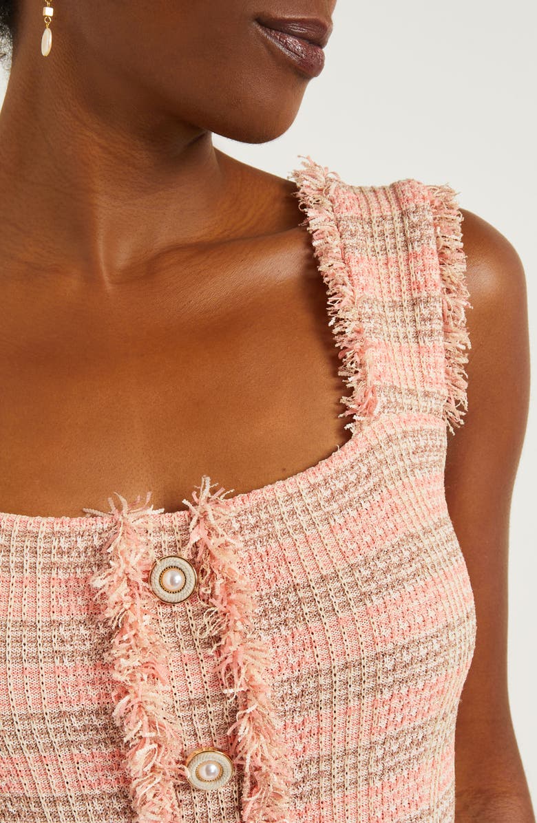 Misook Fringe Detail Tweed Dress, Alternate, color, Porcelain Pink Multi