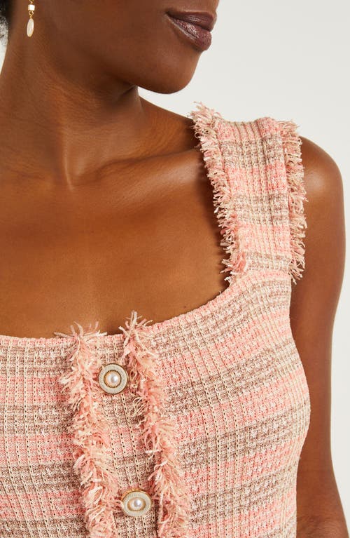Misook Fringed Sleeveless A-line Dress In Porcelain Pink Multi
