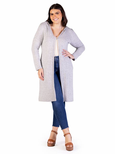 Knee Length Long Sleeve Hooded Cardigan Shrug