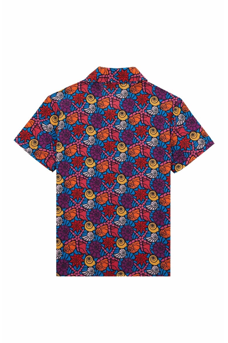 Kids' Sea Shells Cotton Bowling Shirt Noumea, Alternate, color, BLEU MARINE