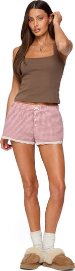 Vaughn Plaid Lace Trim Shorts
