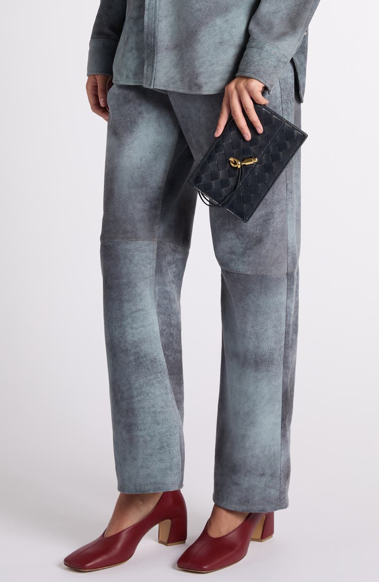 Bottega Veneta Andiamo Intrecciato Leather Badge Holder, Alternate, color, 4338 Midnight-Muse Brass