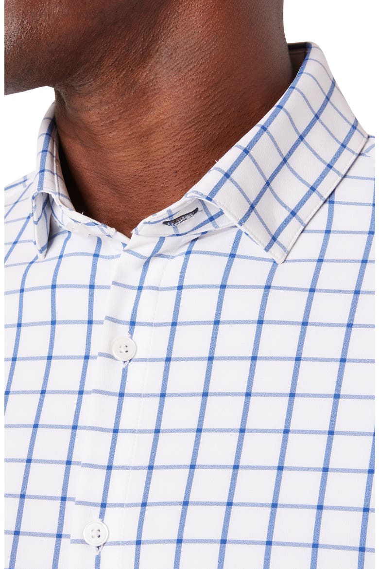 Leeward Trim Fit Windowpane Performance Button-Up Shirt, Alternate, color, WHITE NAVY WINDOWPANE
