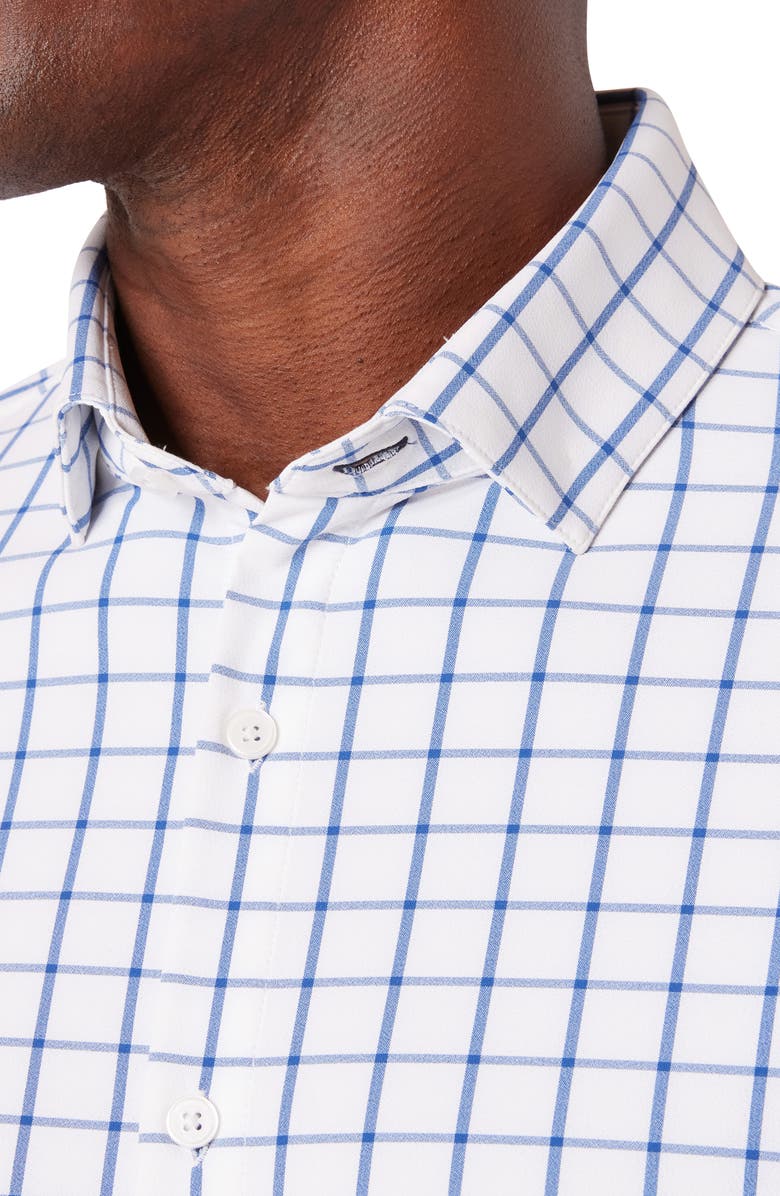 Mizzen+Main Leeward Trim Fit Windowpane Performance Button-Up Shirt, Alternate, color, White Navy Windowpane