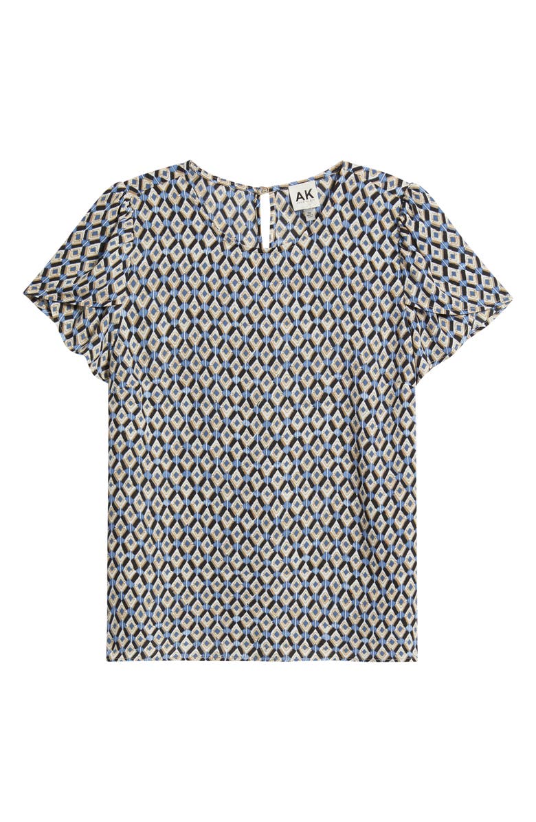 AK ANNE KLEIN Print Tulip Sleeve Top, Main, color, Blue Jay Multi