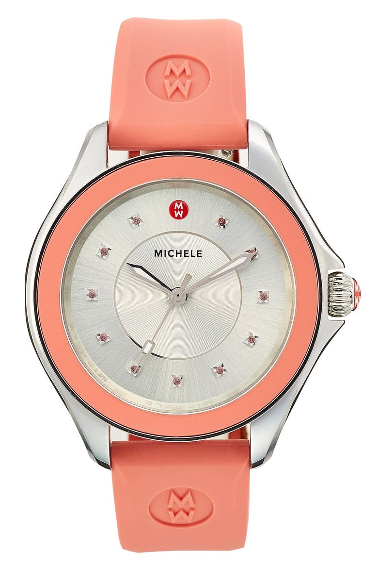 Cape Topaz Dial Watch Head & Silicone Strap, 40mm, Main, color, PINK/ SILVER