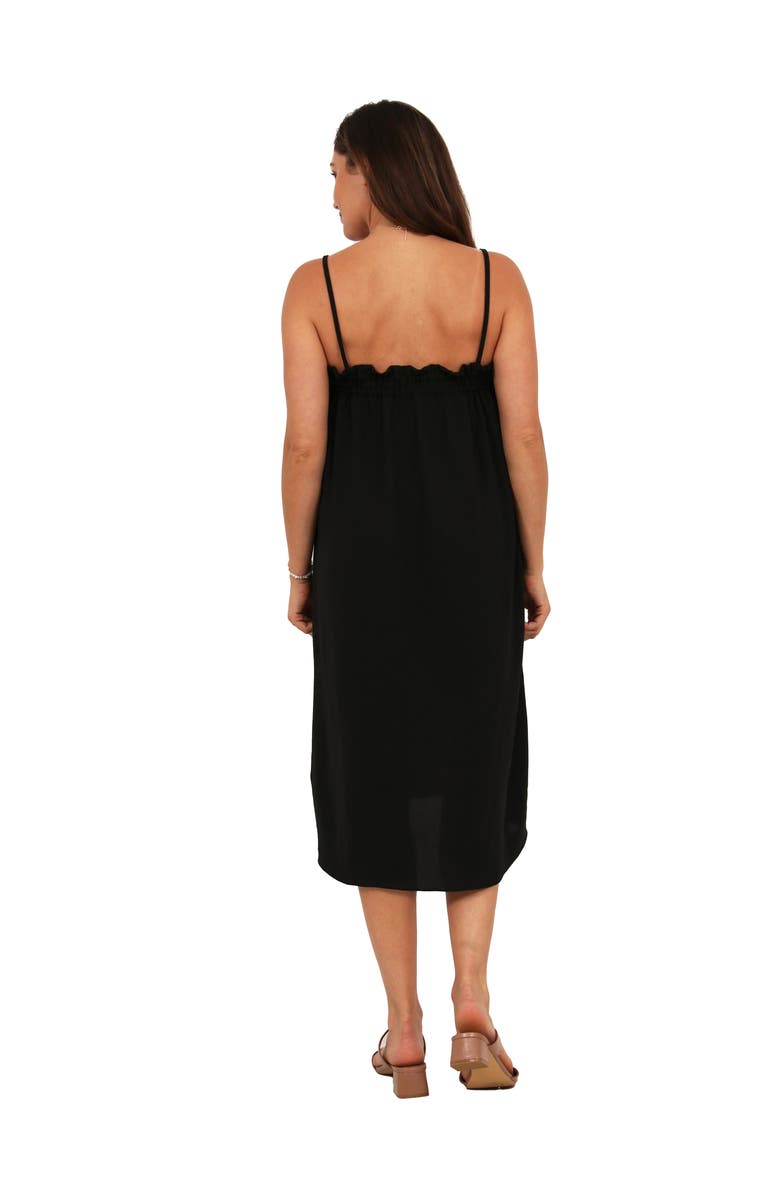 24seven Comfort Apparel Womens Essential Spaghetti Strap Smocked Pocket A-Line Maxi Dress, Alternate, color, Black