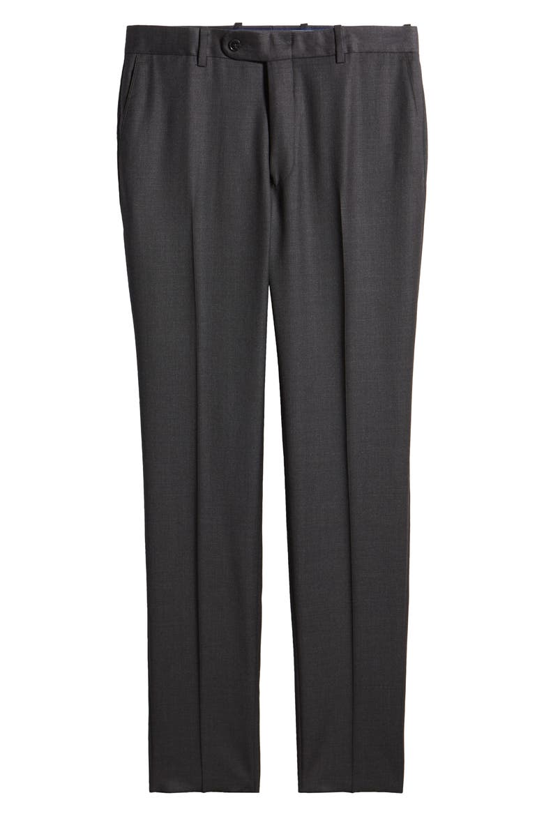 Harker Flat Front Wool Dress Pants, Alternate, color, CHARCOAL