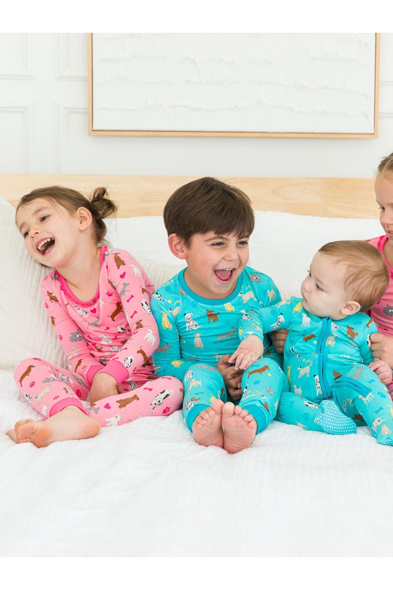 SoftSnooze Toddler Girls Ruffle Long Sleeve Pajama Set, Alternate, color, Pink Puppy Playtime
