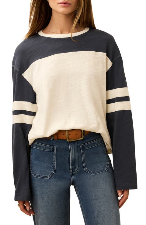 Sunwashed Varsity Long Sleeve Organic Cotton Slub T-Shirt