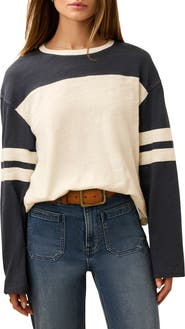 Faherty Sunwashed Varsity Long Sleeve Organic Cotton Slub T-Shirt