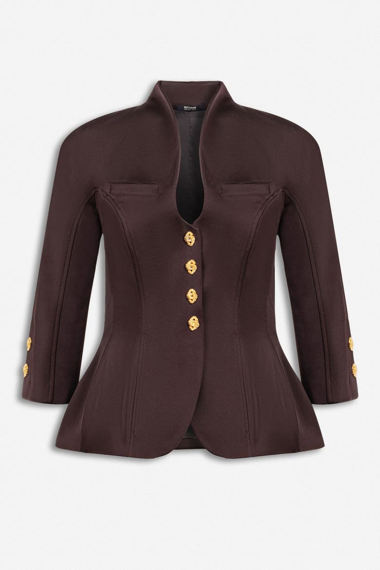 Boned Stand Collar Jacket, Alternate, color, Brown