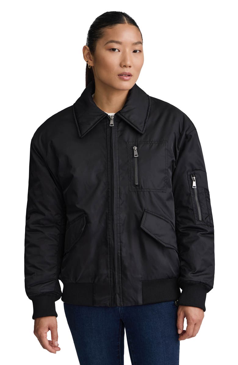 NVLT Faux Fur Collar Insulated Bomber Jacket, Alternate, color, Black