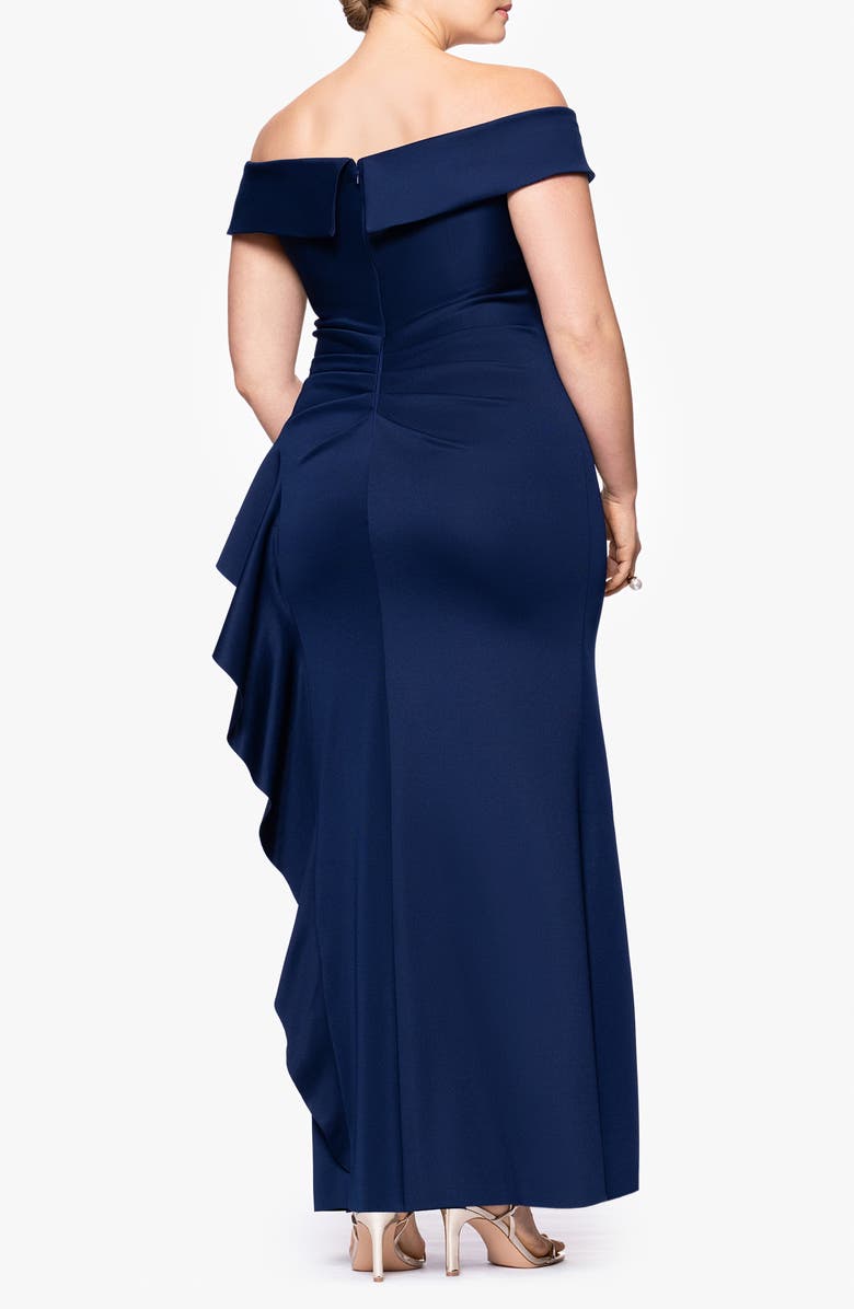 Xscape Evenings Ruffle Off the Shoulder Scuba Knit Cocktail Dress, Alternate, color, Midnight