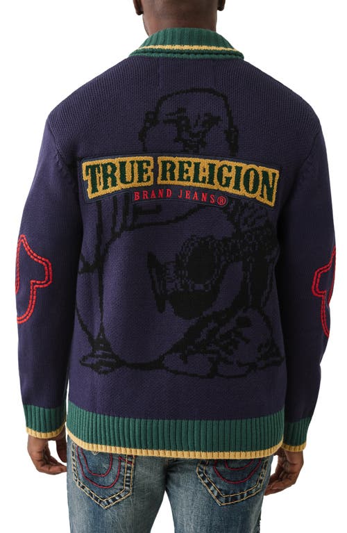 True Religion Ann Front Zip Cardigan In Blue