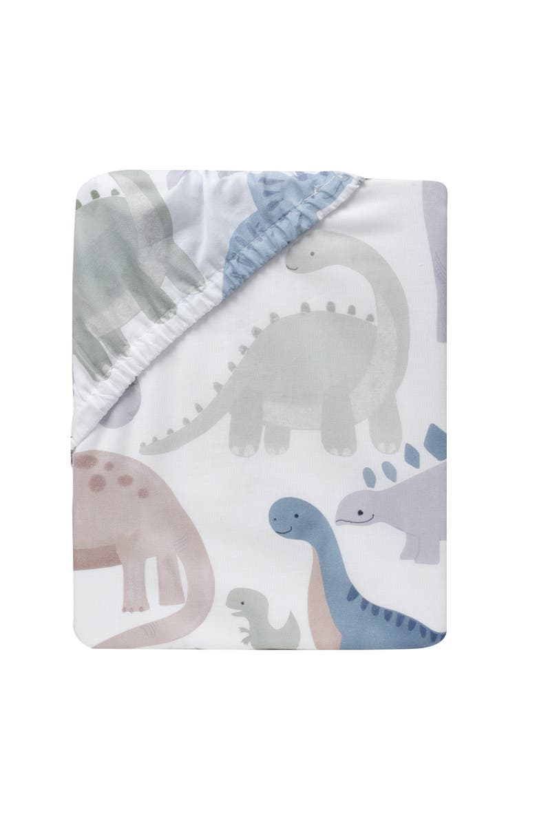 Lambs & Ivy Dino-Might 100% Cotton Dinosaur Baby/Toddler Fitted Crib Sheet, Alternate, color, White