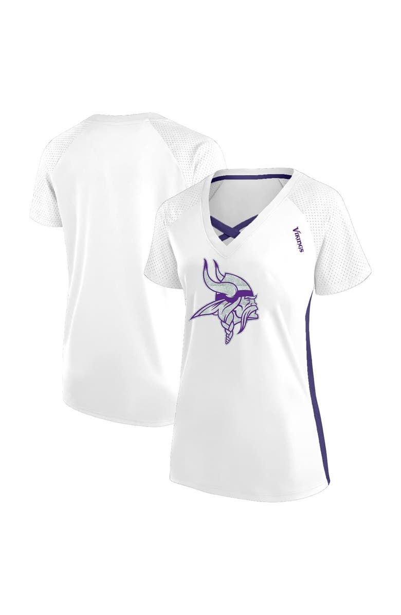 FANATICS Women's Fanatics White Minnesota Vikings Plus Size Glitter Lace-Up V- Neck T-Shirt, Alternate, color,