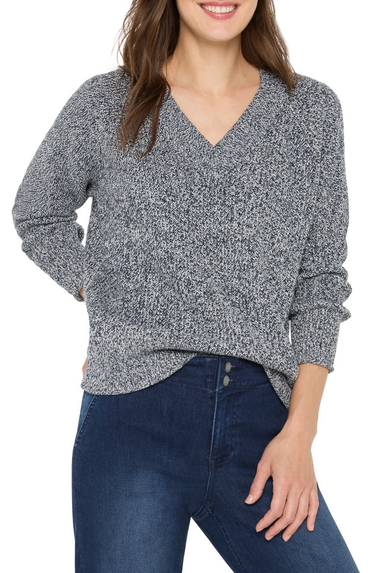 Shaker Stitch V-Neck Sweater, Main, color, INDIGO MIX