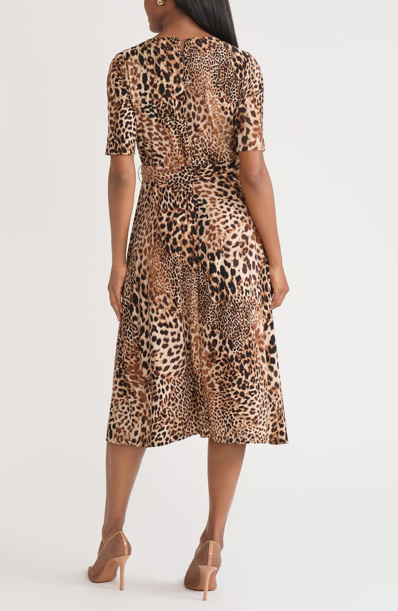 KASPER Mixed Leopard Print Midi Dress, Alternate, color, Rich Chocolate Multi