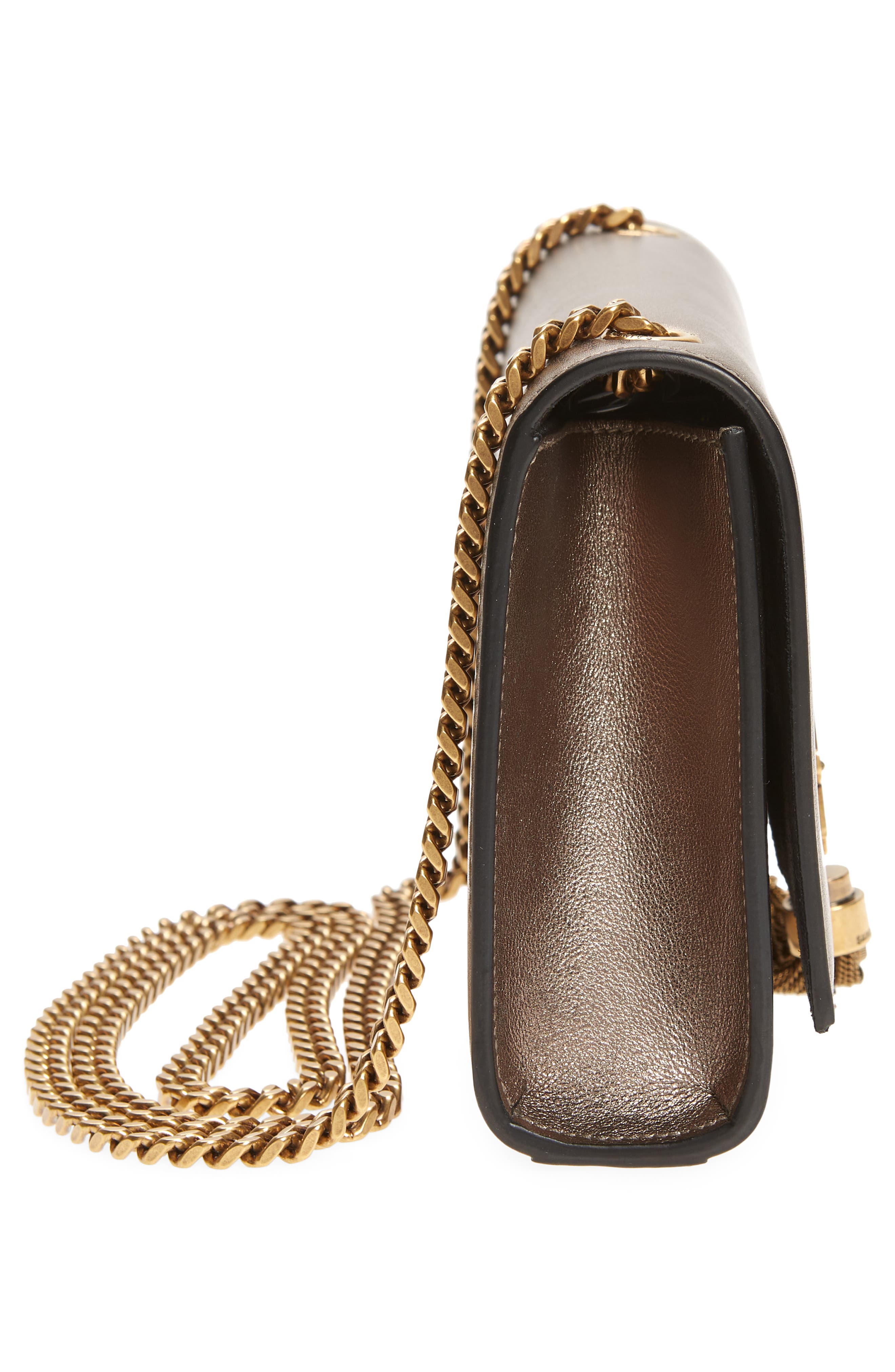 Saint Laurent Small Kate Metallic Leather Crossbody Bag, Alternate, color, 