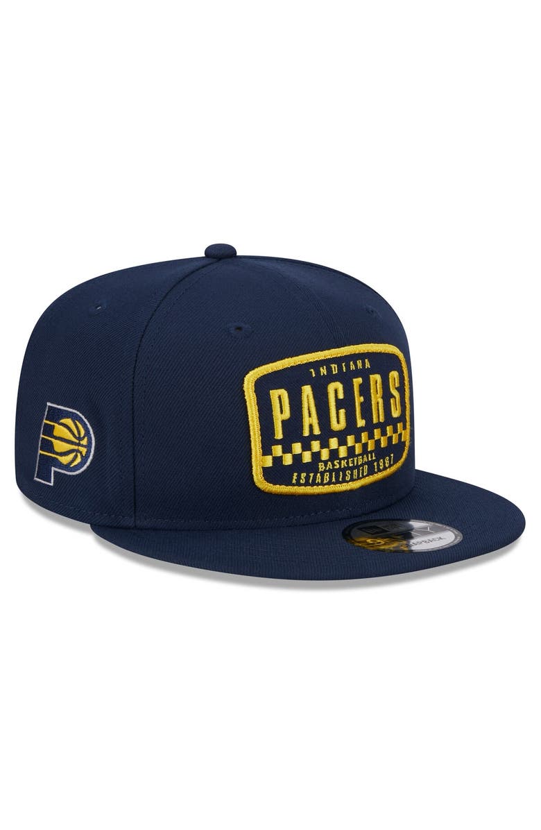 New Era Men's New Era Navy Indiana Pacers Rally Drive Finish Line Patch 9FIFTY Snapback Hat, Main, color,