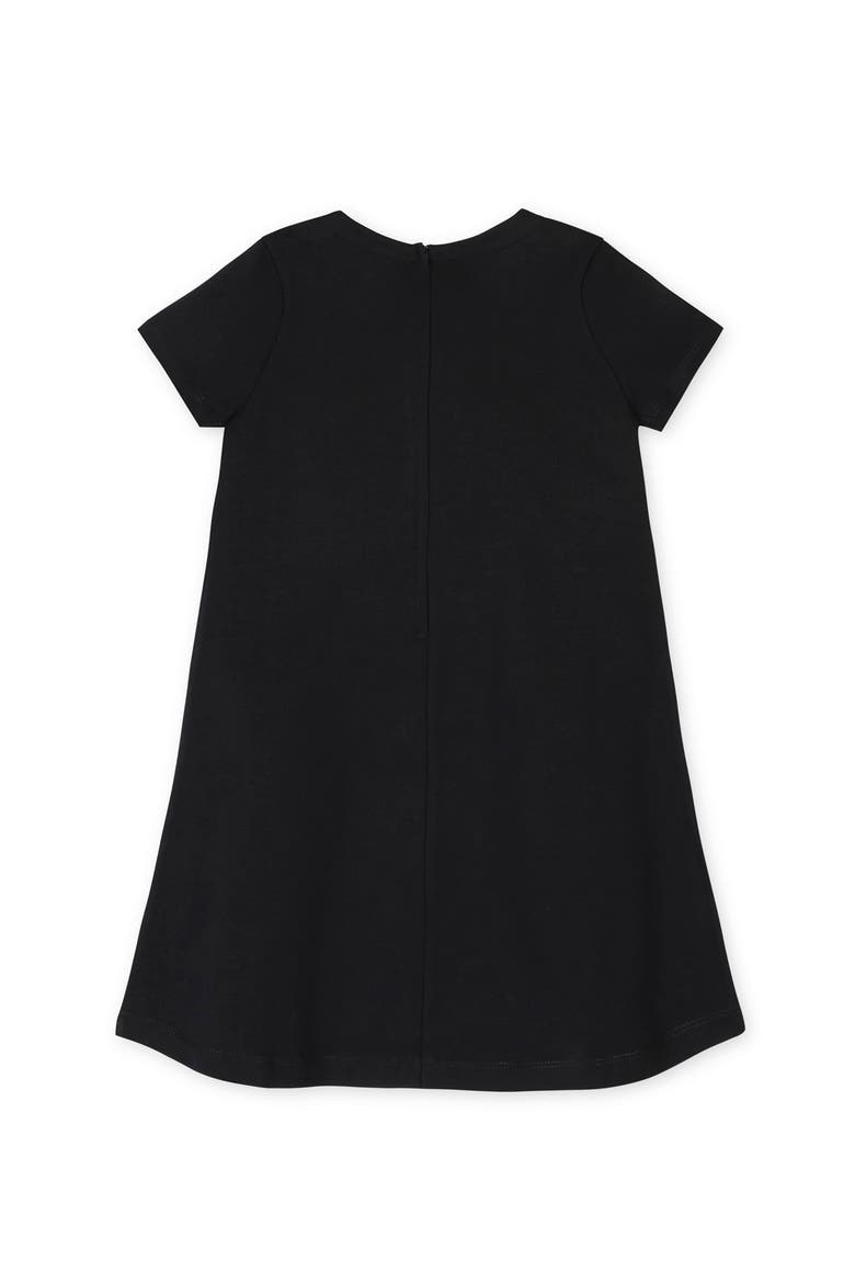 Kids' Ponte A-Line Ruffle Placket Dress, Alternate, color, Black