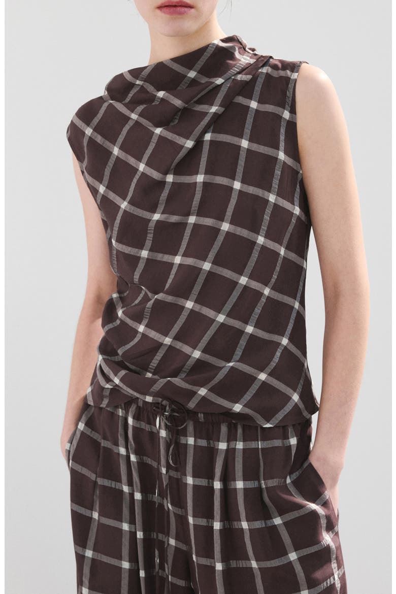 Check Cap Sleeve Top, Main, color, BURGUNDY