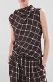 MANGO Check Cap Sleeve Top