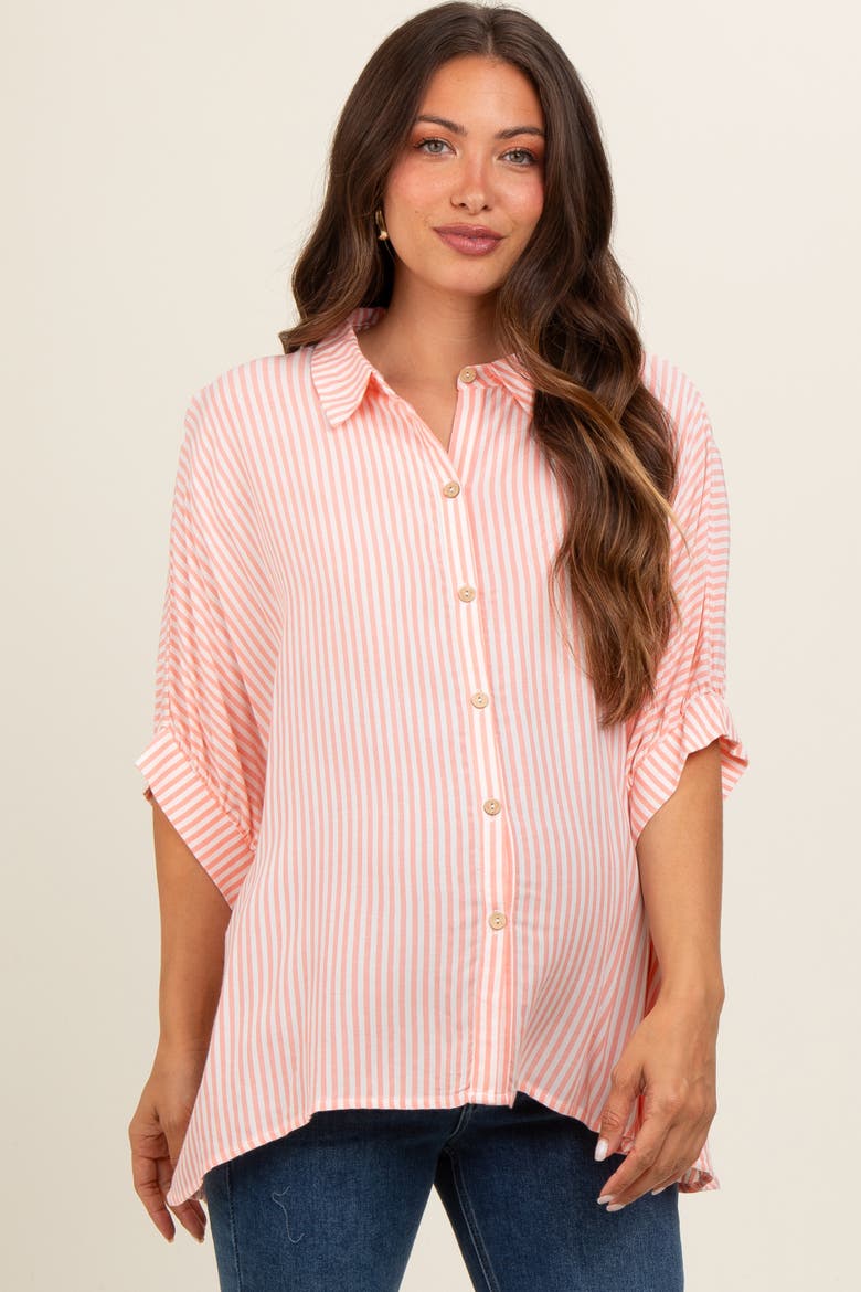 Striped Button Up Dolman Top, Alternate, color, Peach