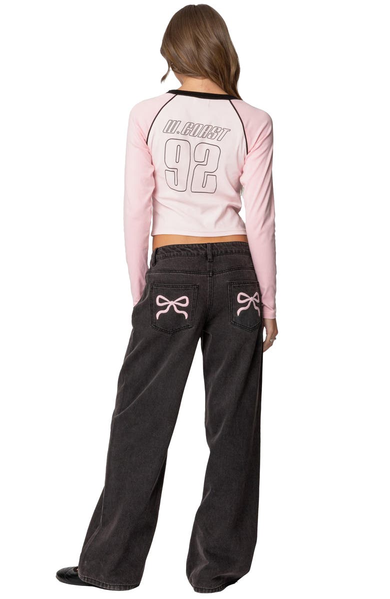 EDIKTED Bow Pocket Wide Leg Jeans, Alternate, color, Black-Washed