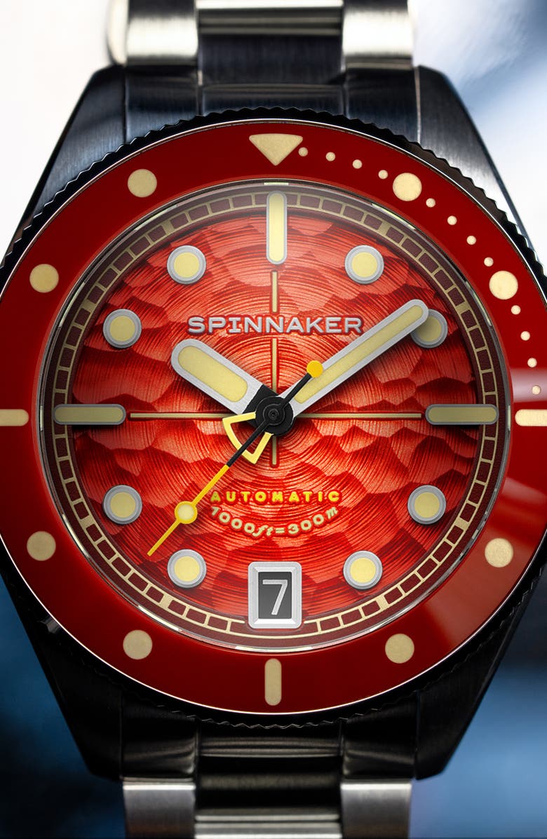 SPINNAKER Challenger Automatic Bracelet Watch, 42mm, Alternate, color, Red