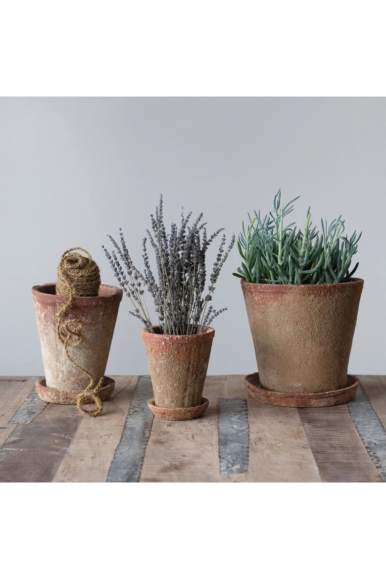 Round Cement Planter with Saucer, Alternate, color, Brown
