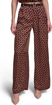 KARL LAGERFELD PARIS Geo Print Side Stripe Belted Pants