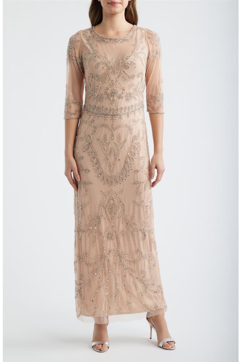 Sequin Illusion Gown, Main, color, BLUSH