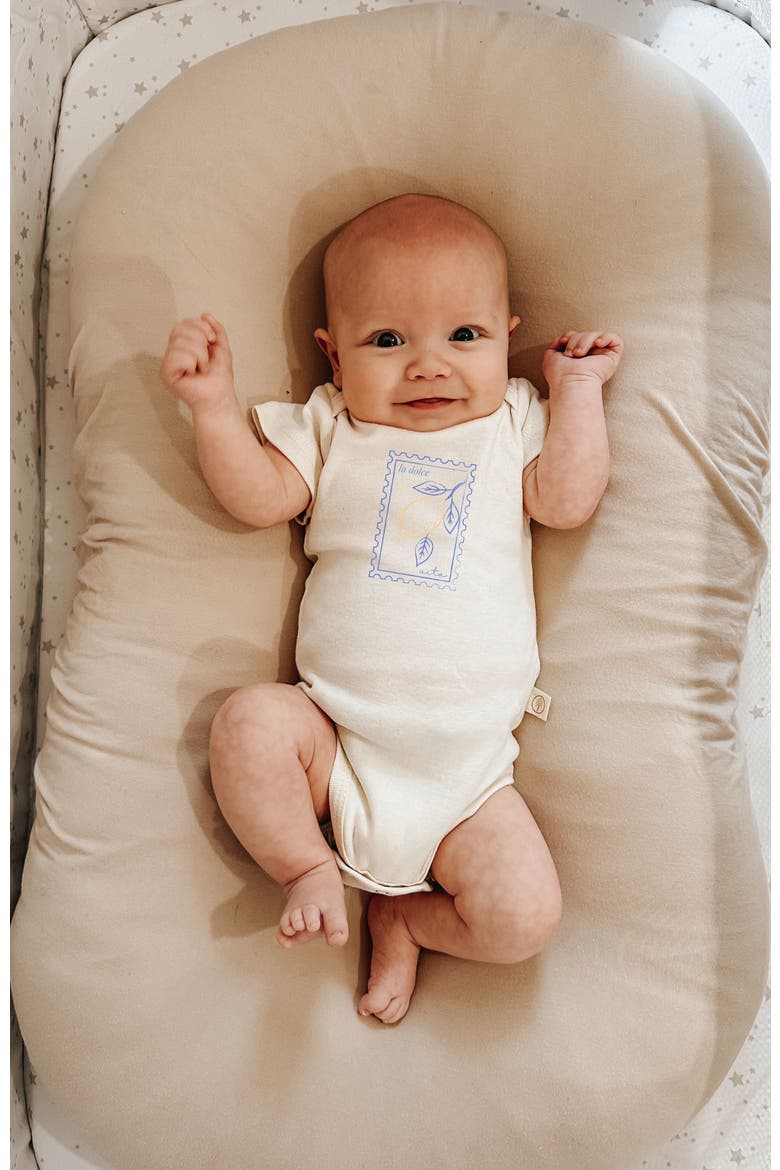 La Dolce Vita Stamp Organic Cotton Baby Bodysuit, Alternate, color, Natural