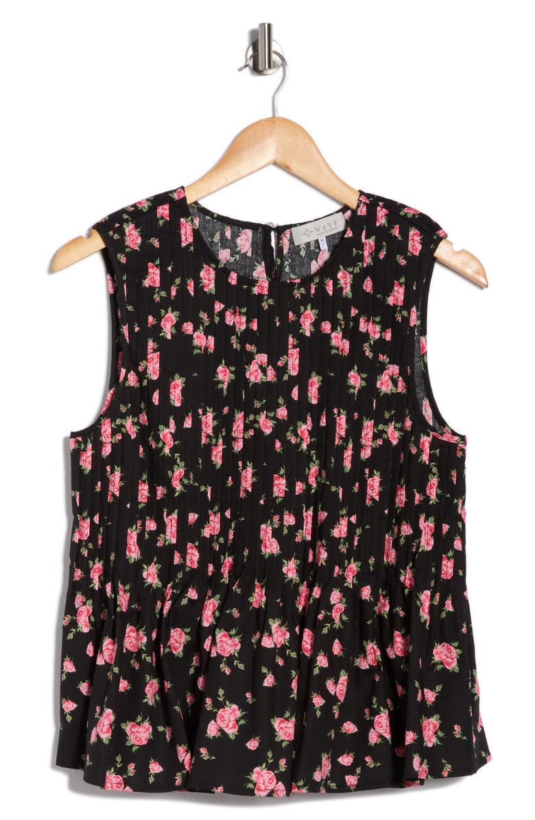 WAYF Pleated Printed Top, Main, color, Black Roses