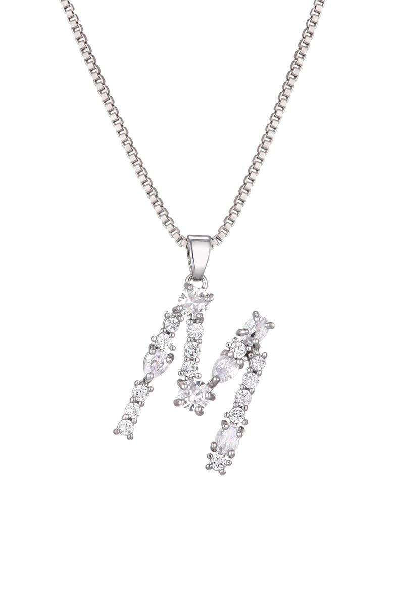Mixed Crystal Initial Pendant Necklace, Main, color, SILVER-M