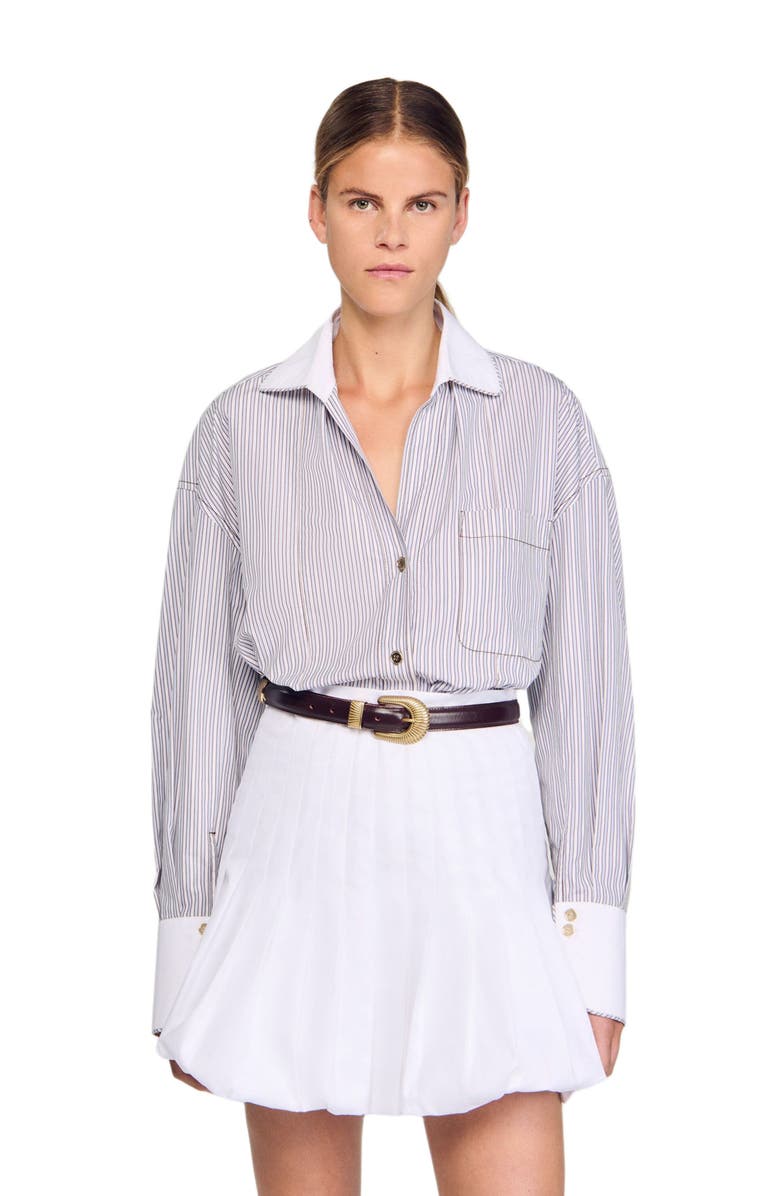 SANDRO Oversized striped shirt, Alternate, color, Ecru / Bleu