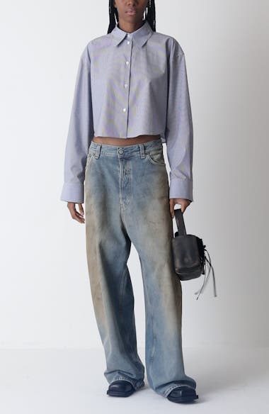 Acne Studios Satai Stripe Crop Cotton Button-Up Shirt