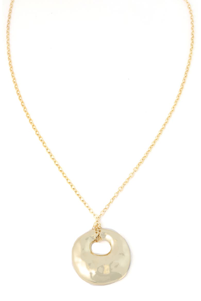Gold Hammered Long Circle Pendant Necklace, Main, color, GOLD